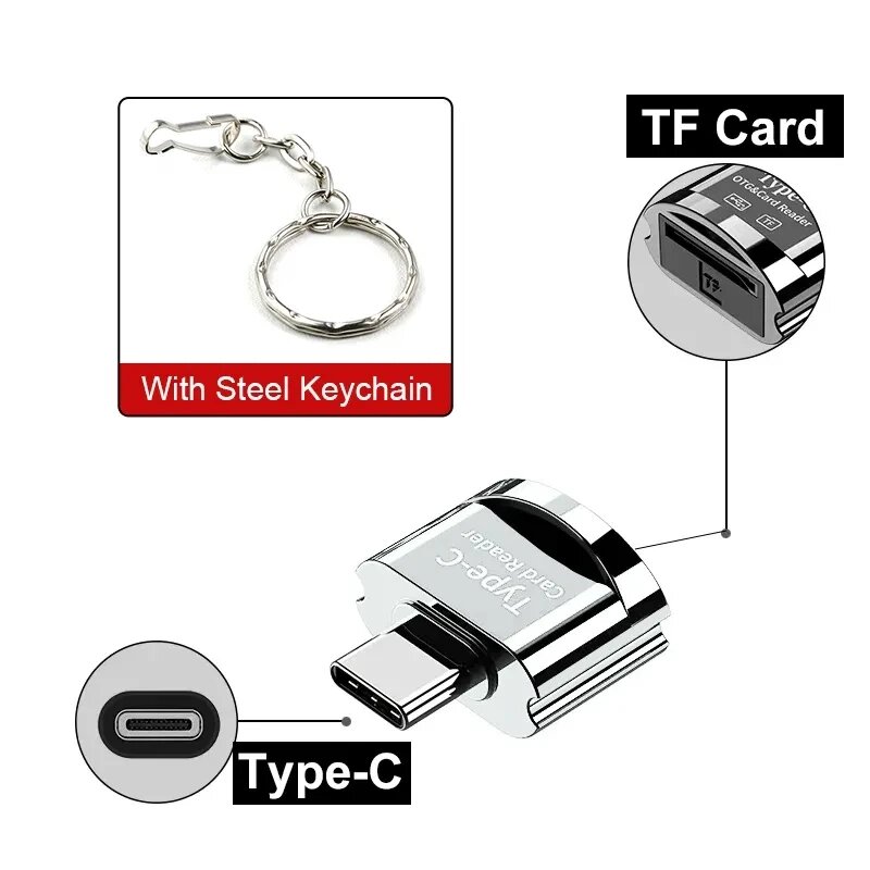 Металевий кардридер Type-C to Micro SD TF OTG Брелок кардридер зчитувач флешкарт USB-C to MicroSD Y4S від компанії А11 - фото 1