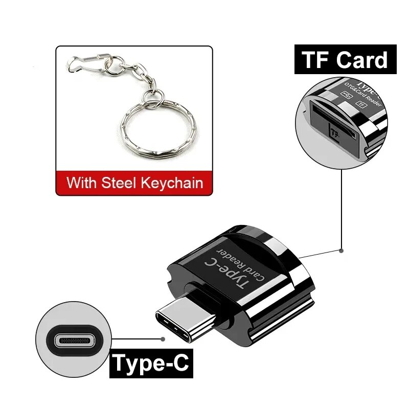 Металевий кардридер Type-C to Micro SD TF OTG Брелок картридер зчитувач флешкарт USB-C to MicroSD Y4B від компанії А11 - фото 1