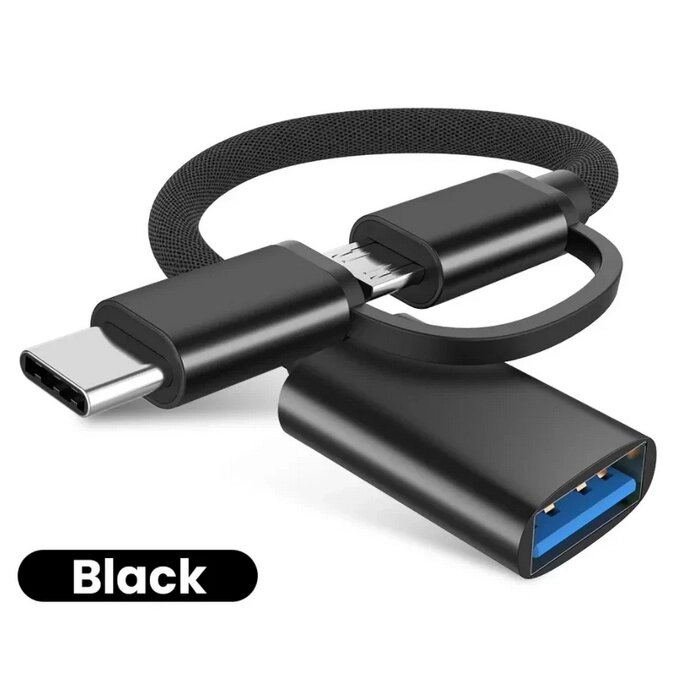 Перехідник, адаптер OTG 2в1 Type-C/micro USB — USB 3.0 для смартфона, телефона DS65-B від компанії А11 - фото 1