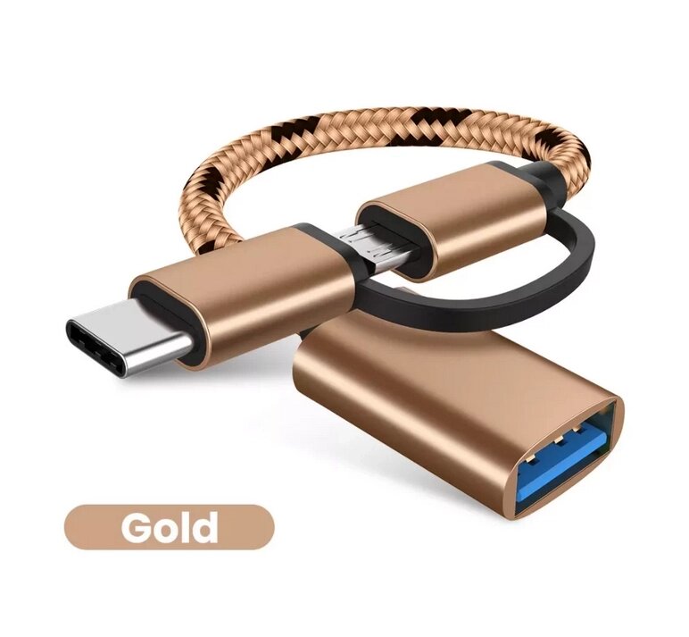 Перехідник, адаптер OTG 2в1 Type-C/micro USB — USB 3.0 для смартфона, телефона DS65-G від компанії А11 - фото 1