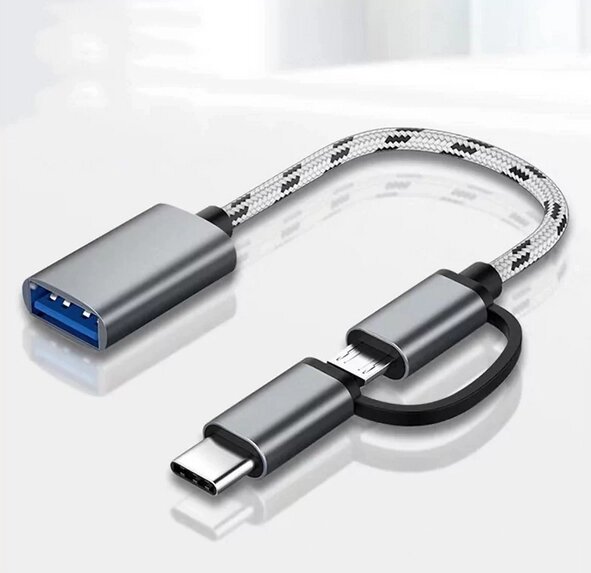 Перехідник, адаптер OTG 2в1 Type-C/micro USB — USB 3.0 для смартфона XS84H від компанії А11 - фото 1