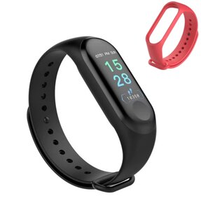 Розумний фітнес браслет з пульсометром та тонометром Smart Bracelet Mi Band M3 + ремінець 1R. Смарт годинник для спорту