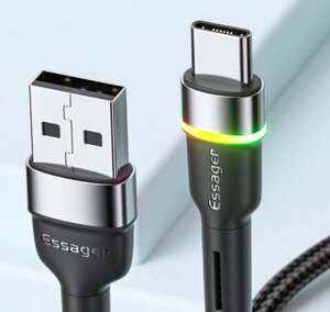 Кабель швидкого заряджання Quick Charge 3A USB — Type-C 1 метр LED ER543B Чорний