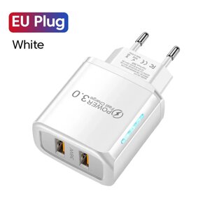 Мережевий зарядний пристрій для швидкого заряджання 2port USB QC3.0. Зарядний блок заряджання для телефона FE30-2