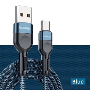 Кабель швидкого заряджання Quick Charge 3A Essager USB — Type-C 3 метри ES300-1. Зарядний дріт шнур для телефона