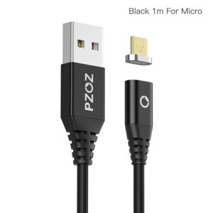 Магнітний кабель для заряджання телефона, смартфона Pzoz USB — Micro USB 1 метр VF11543 Чорний