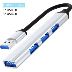 USB-hub хаб адаптер перехідник 4в1 USB3.0 — USB2.0 Aluminum PSP777. Концентратор зарядний пристрій