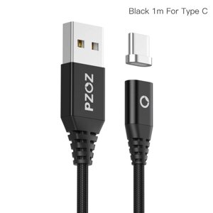 Магнітний кабель для заряджання телефона, смартфона Pzoz USB — Type-C 1 метр VF11543 Чорний