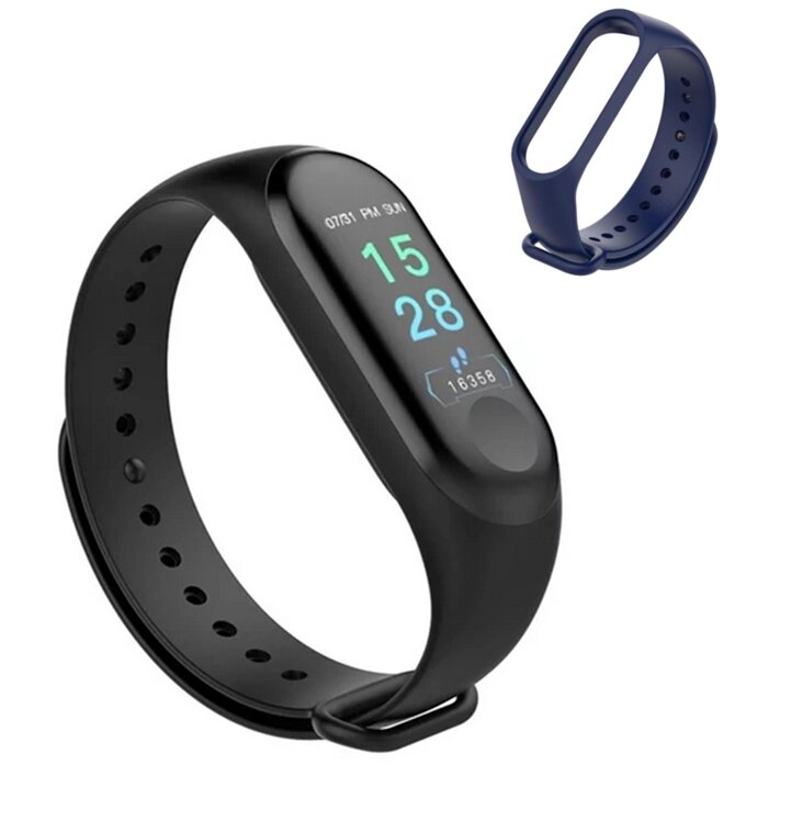 Розумний фітнес браслет з пульсометром та тонометром Smart Bracelet Mi Band M3 + ремінець 1B. Смарт годинник для спорту від компанії А11 - фото 1