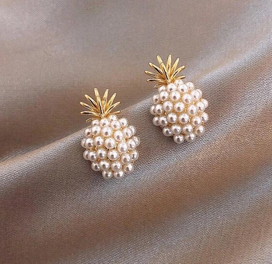 Сережки гвоздики пузети біжутерія жіночі "Pineapple with pearls" від компанії А11 - фото 1