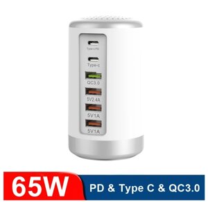 Зарядний пристрій 65W PD + QC3.0 Quick Charger USB 6 port RT731U Білий