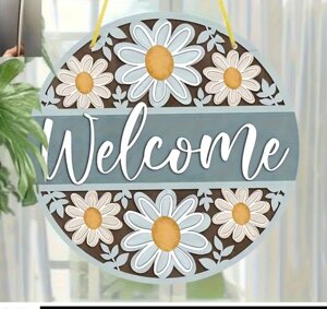 Табличка кругла / постер ( дерево) "Ласкаво Просимо " /Welcome декор