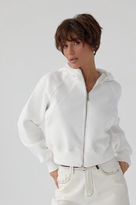 Утеплене коротке худі на блискавці - білий цвет, L (є розміри)