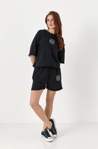 Спортивний костюм із футболкою та шортами вільного крою - чорний цвет, M (є розміри)