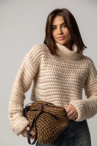 Укорочений светр з ажурної в'язки - кремовий цвет, ONE SIZE (є розміри)