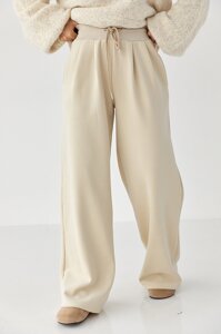 Теплі однотонні спортивні штани зі складками - бежевий цвет, XL (є розміри)