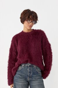 Тепла вільна кофта зі штучного хутра - бордо цвет, ONE SIZE (є розміри)