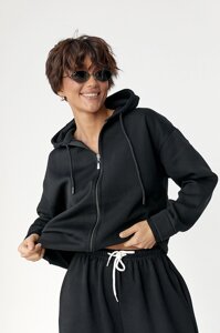 Утеплене худі на блискавці - чорний цвет, M (є розміри)