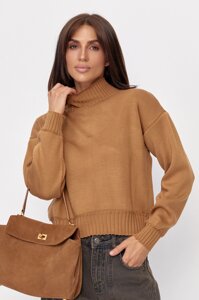 Жіночий светр з горловиною-стійкою - коричневий цвет, ONE SIZE (є розміри)