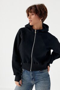 Утеплене коротке худі на блискавці - чорний цвет, S (є розміри)