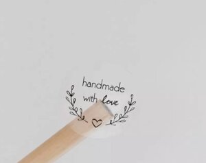 Наліпка, наклейка, стікери "Hand made with love" Прозора оригінальна наклейка