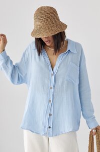 Муслінова сорочка на ґудзиках - блакитний цвет, S (є розміри)