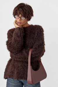 Тепла вільна кофта зі штучного хутра - темно-коричневий цвет, ONE SIZE (є розміри)