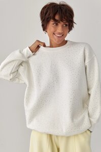 Теплий світшот із термостразами - молочний цвет, L (є розміри)