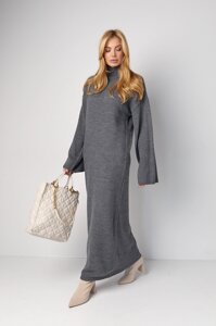 Довга в’язана сукня прямого крою - сірий цвет, ONE SIZE (є розміри)