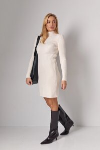 В'язана сукня міні в рубчик - молочний цвет, ONE SIZE (є розміри)