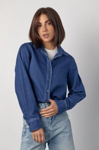 Джинсова жіноча сорочка на металевих кнопках - синій цвет, ONE SIZE (є розміри)