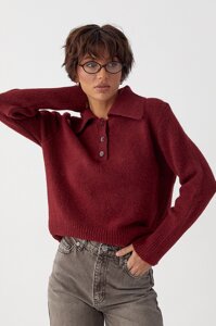 В'язана кофта-поло з ґудзиками на горловині - бордо цвет, ONE SIZE (є розміри)