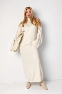 Довга в’язана сукня прямого крою - кремовий цвет, ONE SIZE (є розміри)