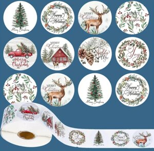 Новорічні святкові наліпки для подарунків 50 шт