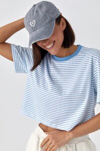 Футболка у смужку вільного крою - блакитний цвет, S (є розміри)