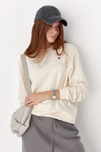 Однотонний світшот із сердечком - кремовий цвет, S (є розміри)