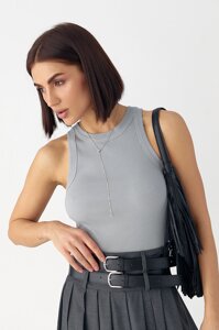 Майка в рубчик з широкою окантовкою - сірий цвет, M (є розміри)