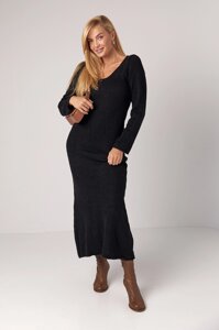 Довга в'язана сукня з V-подібною горловиною - чорний цвет, ONE SIZE (є розміри)