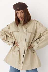 Подовжена жіноча вітрова куртка - бежевий цвет, M (є розміри)