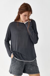 Віскозний лонгслів із контрастним кантом - темно-сірий цвет, ONE SIZE (є розміри)