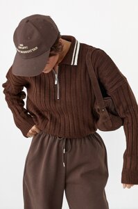 В'язана кофта-поло в широкий рубчик - коричневий цвет, ONE SIZE (є розміри)