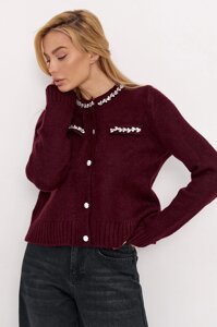 Укорочений кардиган оздоблений камінчиками - бордо цвет, ONE SIZE (є розміри)