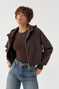 Утеплене коротке худі на блискавці - коричневий цвет, L (є розміри)
