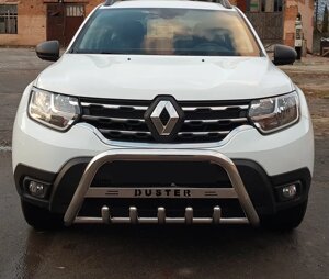 Кенгурятник з написом WT004 model нерж Renault Duster 2018-