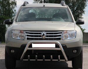 Передній захист кенгурятник із грилем без лого WT003 (нерж) Dacia Logan MCV 2013-