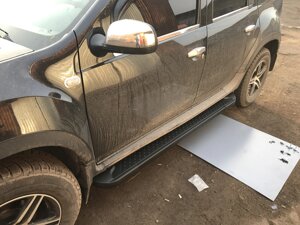 Бічні пороги Allmond Black (2 шт., алюміній) Renault Duster 2008-2017