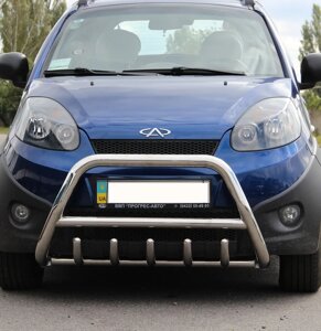Передній захист кенгурятник з грилем з лого\без лого WT003 нерж Chery Beat 2010-