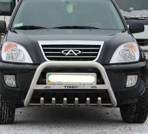 Передній захист кенгурятник з лого WT004 (нерж.) Chery Tiggo 2005-2013
