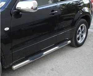 Пороги труби d60 з накладками кінцевик круглий\скош 2 шт нерж Toyota Rav 4 2016-2018+
