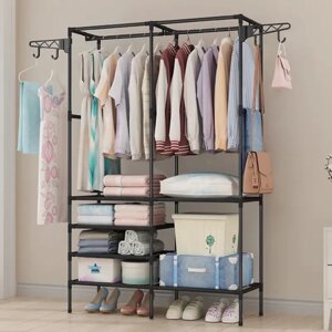 Підлоговий стелаж-стійка 108х45х173 см з полицями та вішалками 8518 Чорний